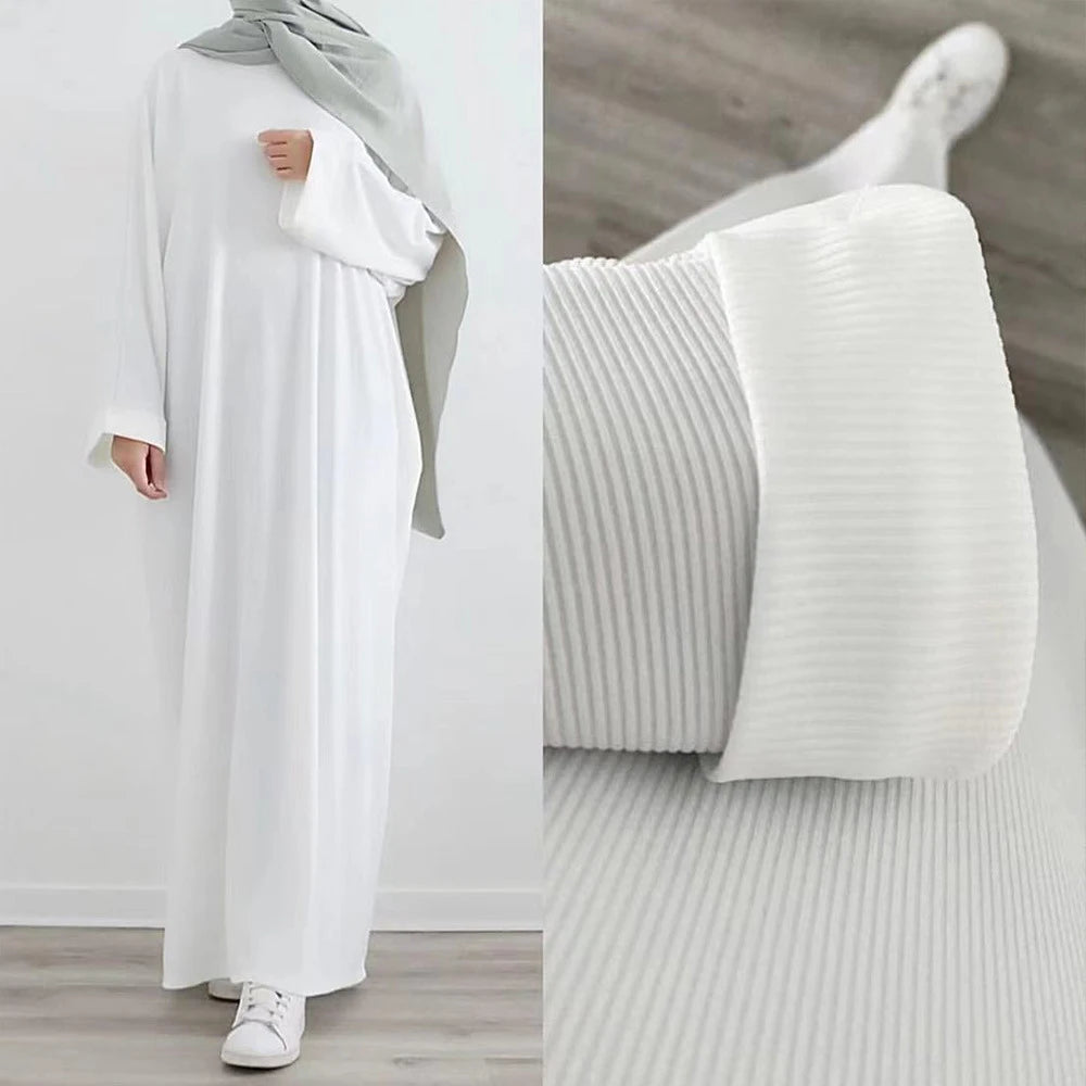 RETAL STYLE Muslim Fashion turkey Hijab Dress Autumn Winter Ribbed Solid