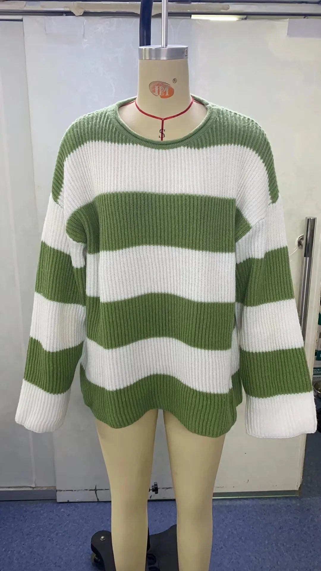 Sweater Winter Autumn Loose Long Sleeve Tops O-Neck Jumpers Striped Casual Knitted Pullover for Women