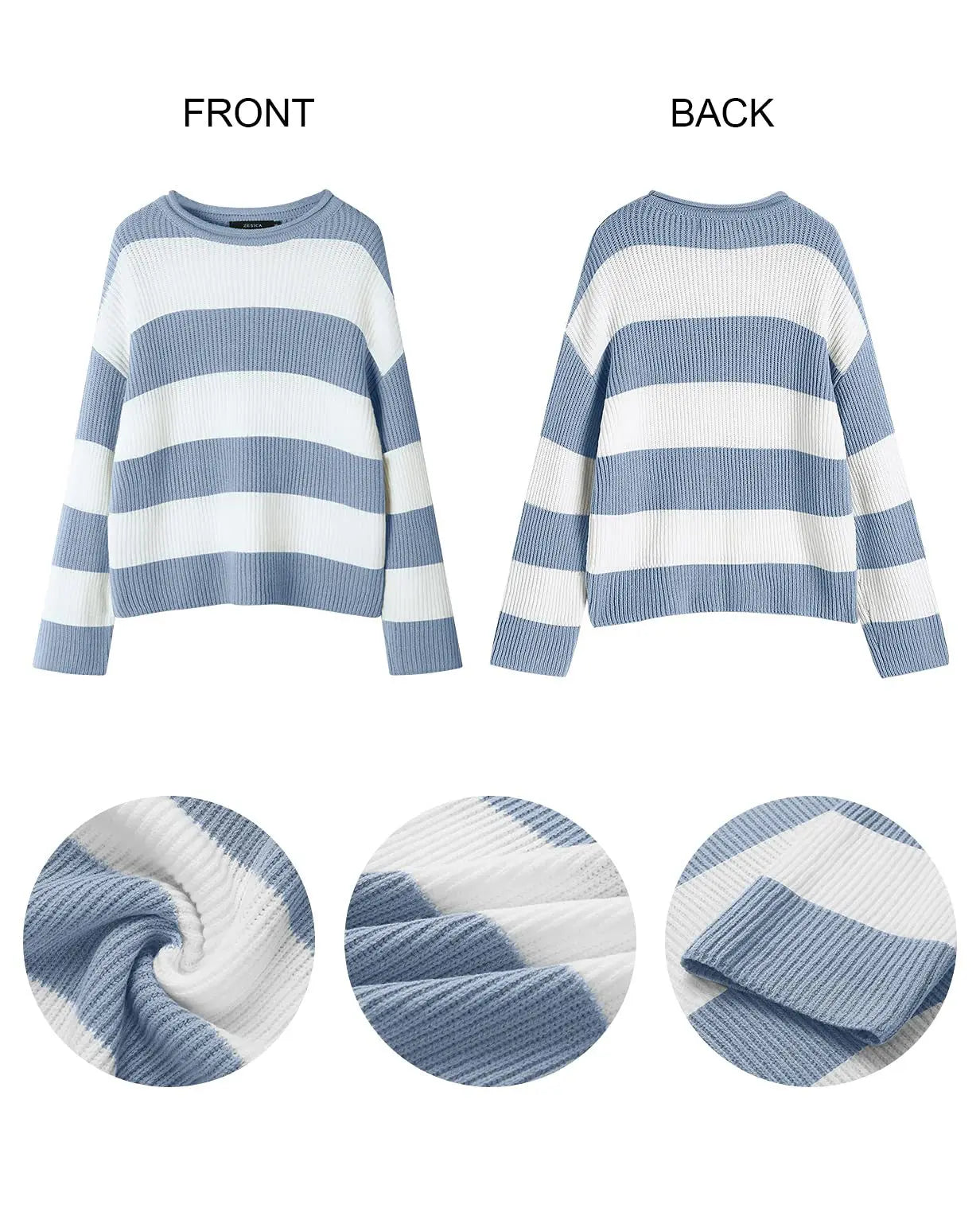 Sweater Winter Autumn Loose Long Sleeve Tops O-Neck Jumpers Striped Casual Knitted Pullover for Women