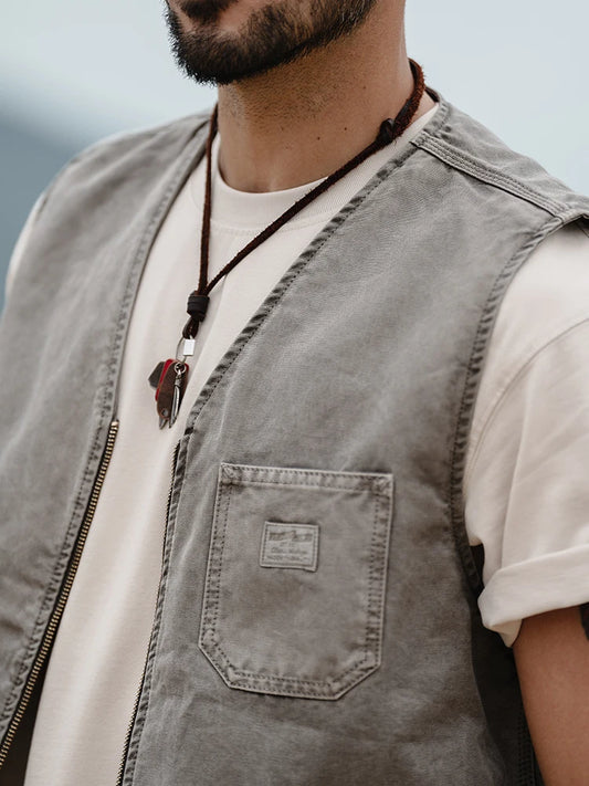 New Washed Vintage Vest Jackets Men Fashion Outdoor Fishing Coats Plus Size Brand Clothing