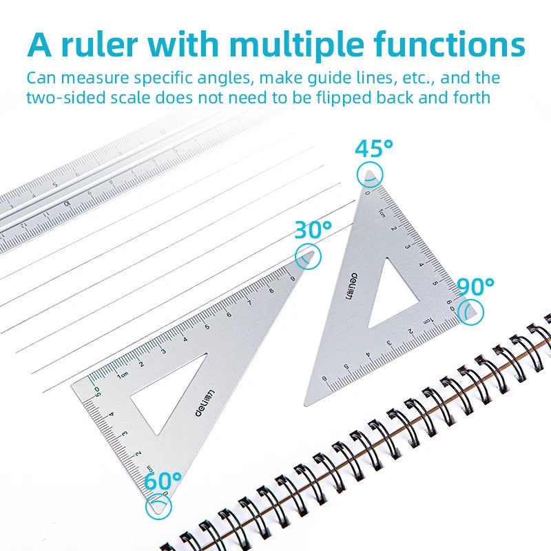 The finest stationery and office tools, elegance and luxury for multiple uses Ruler Set Aluminum Drafting Ruler 4 PCS Set  for School Straight Ruler Triangular Protractor Stationery