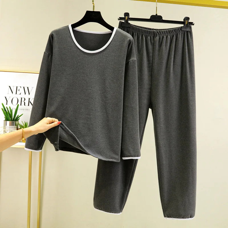 New women's warm autumn clothes and trousers suit pajamas long sleeved trousers Darlon large size home clothes