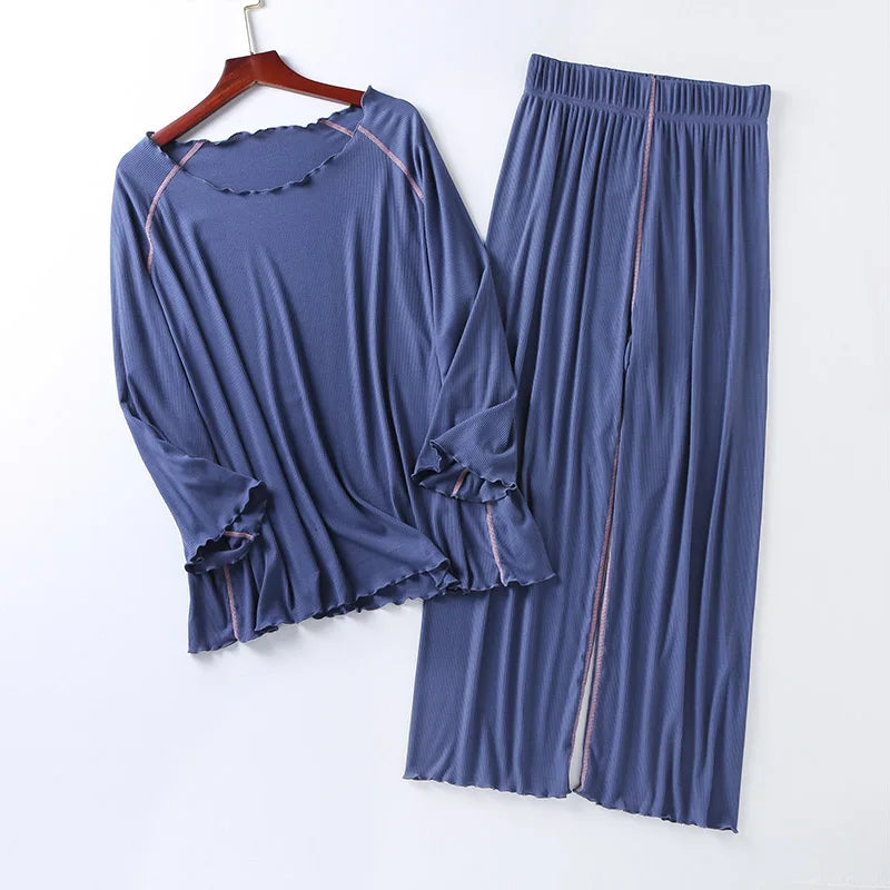 New silk light Modale pajamas women seven sleeves nine wide-legged pants ,home clothing set