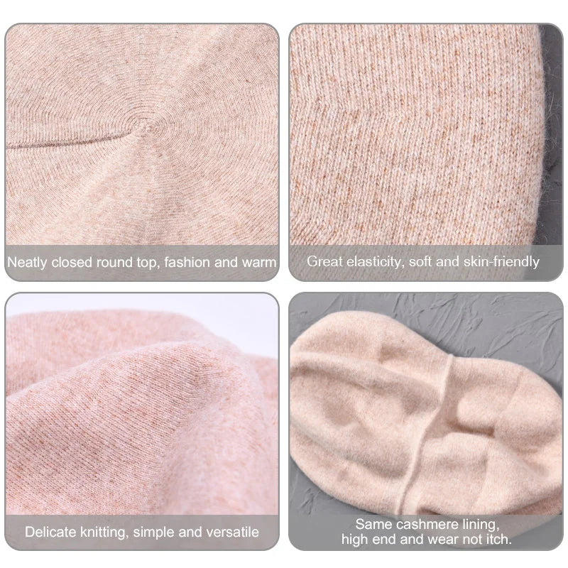 Women Beret ,Hat Winter Fashion ,Female Knitted Cotton Wool Hats Spring, Brand Girls ,Cashmere Blend, Solid Color Beret