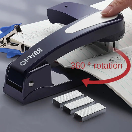 1Pcs 360° Rotatable Stapler with 5box Staples for Student Stationery Multifunctional Thickened Combo