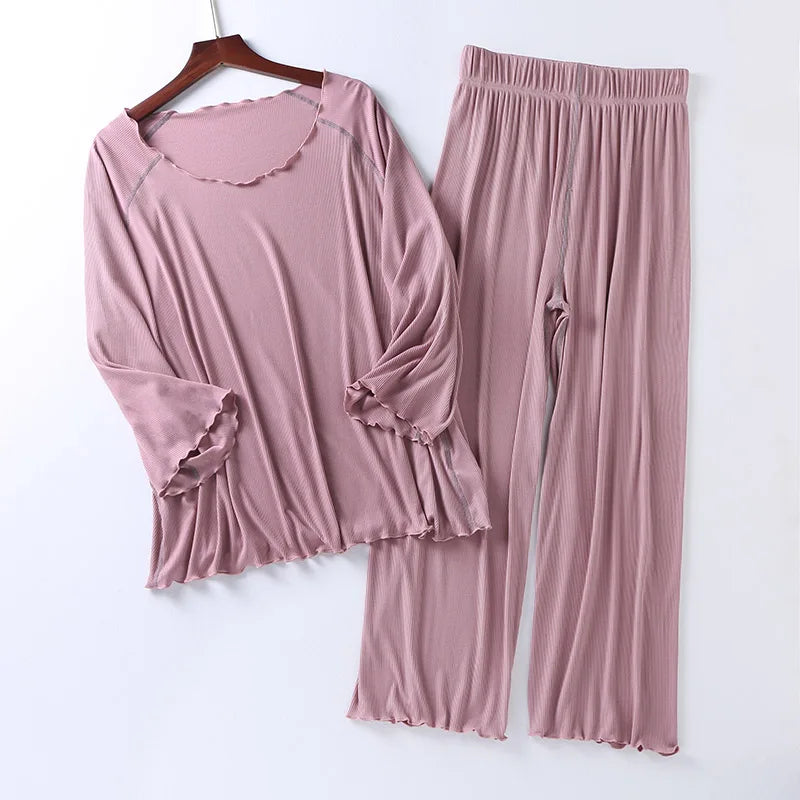 New silk light Modale pajamas women seven sleeves nine wide-legged pants ,home clothing set