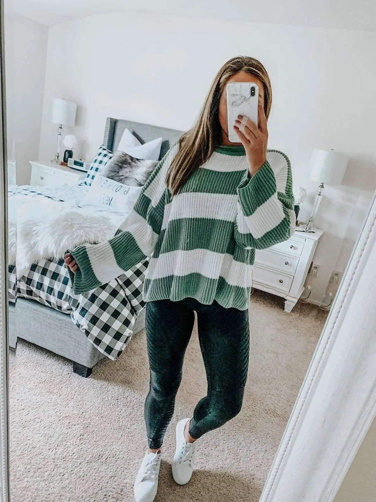 Sweater Winter Autumn Loose Long Sleeve Tops O-Neck Jumpers Striped Casual Knitted Pullover for Women