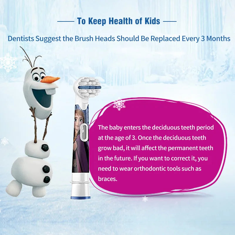 Replacement Toothbrush Head Frozen Design for Girl Thoroughly Clean Teeth and Gum For Orla B Kids Toothbrush