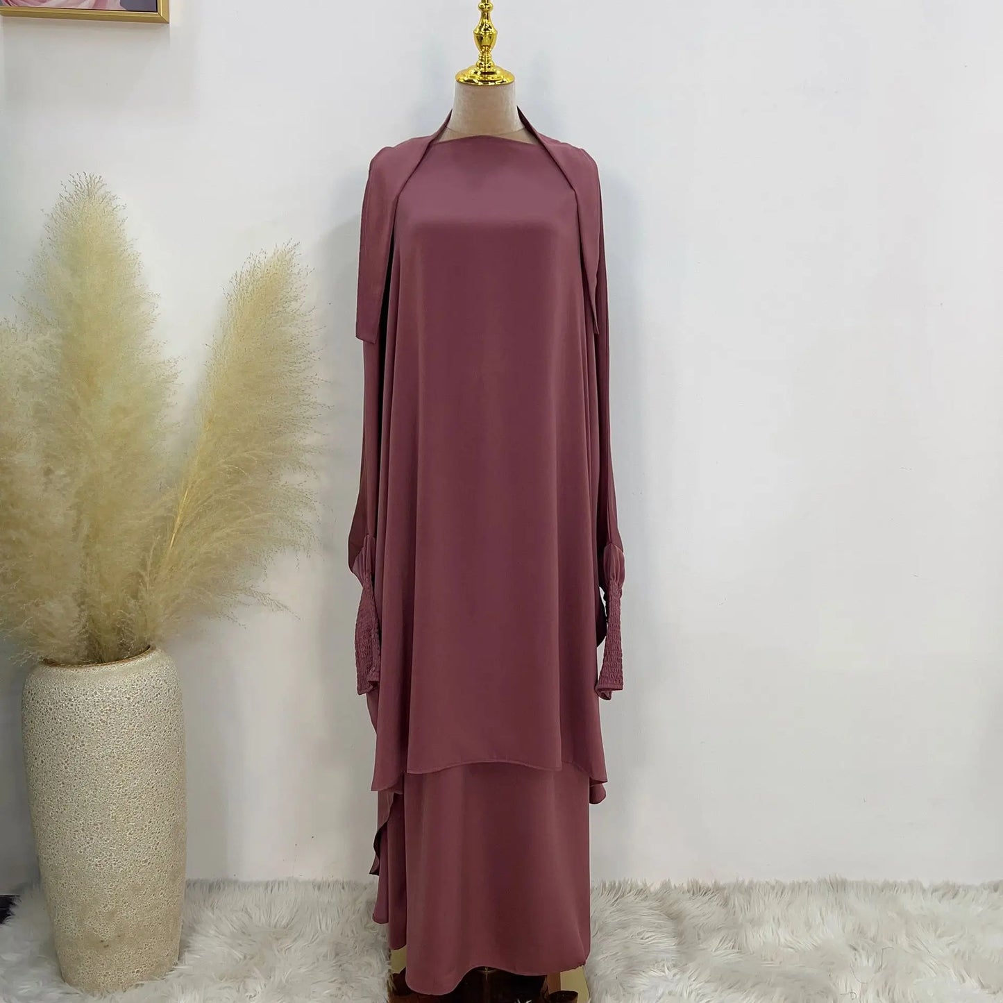 RETAL SRYLE Jilbab 2 Piece Set Silky Satin Prayer Clothes