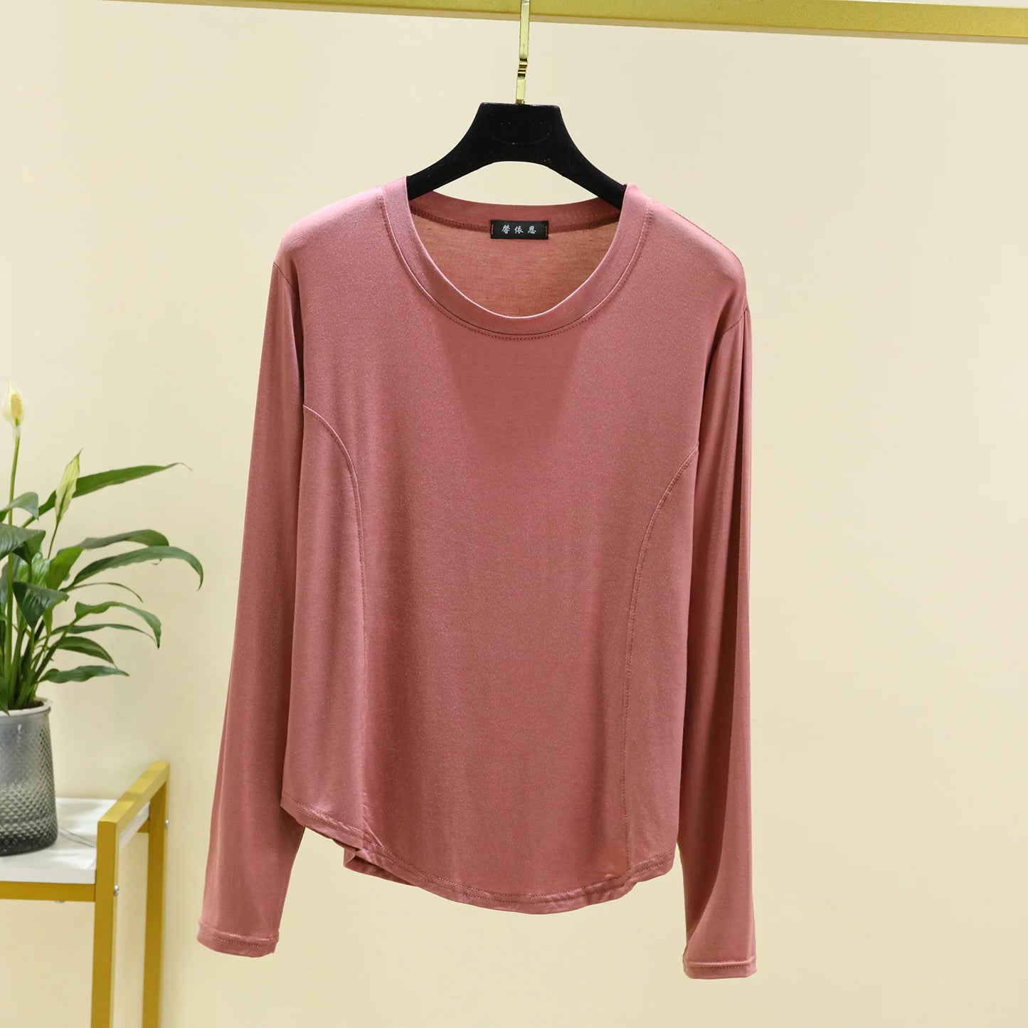 Spring and Autumn, New Women's Single-piece, Pajamas Modal, Large Round Neck Long Sleeve, T-shirt Top Thin Style with Home Wear