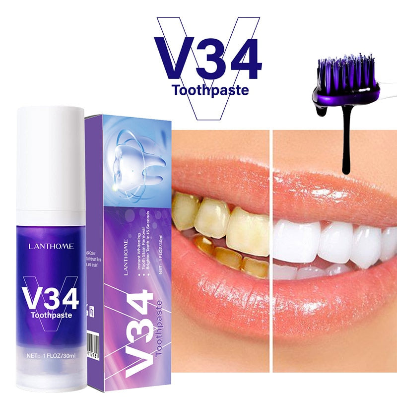 New Arrival V34 Whitening Toothpaste Freshen Breath Remove Stains Oral Hygiene Effective Show Dental Care