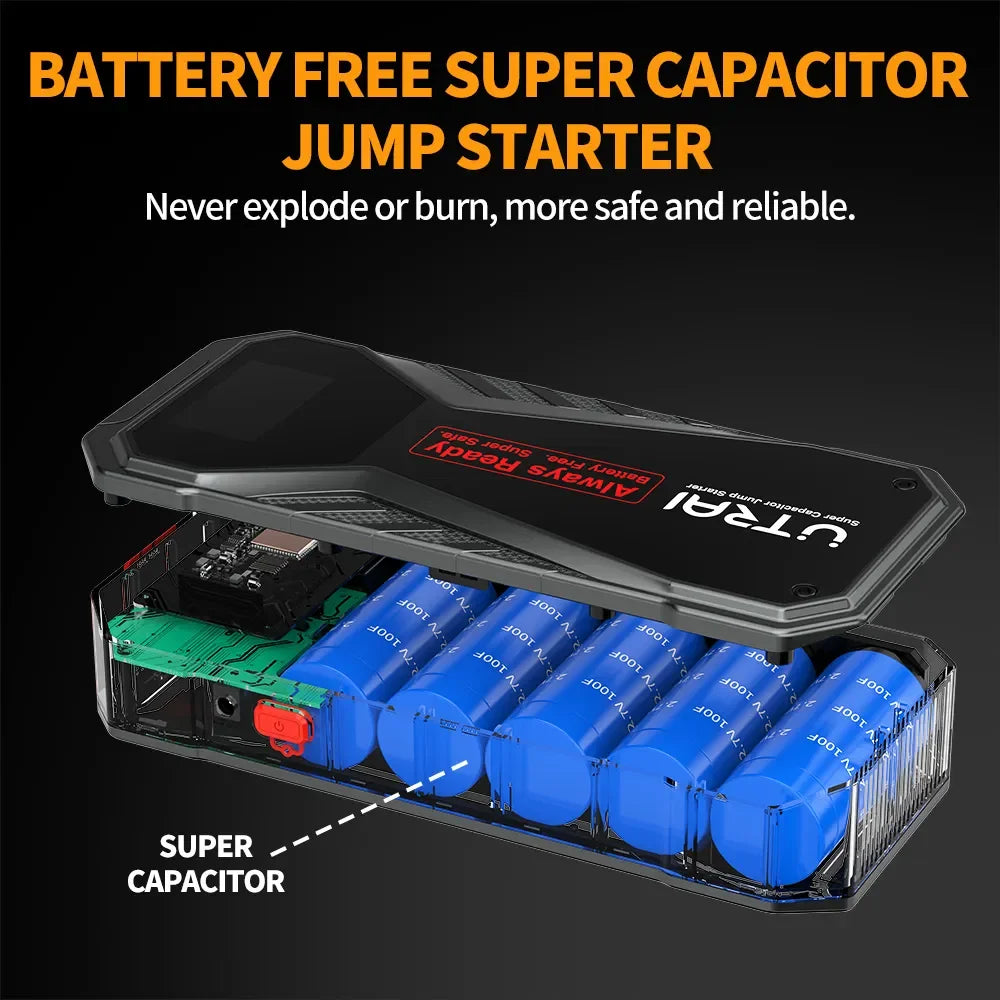 Super Capacitor Car Jump, Starter Battery Less Quick Charge Super Safe 1000A, Portable For Emergency Booster Starting Device