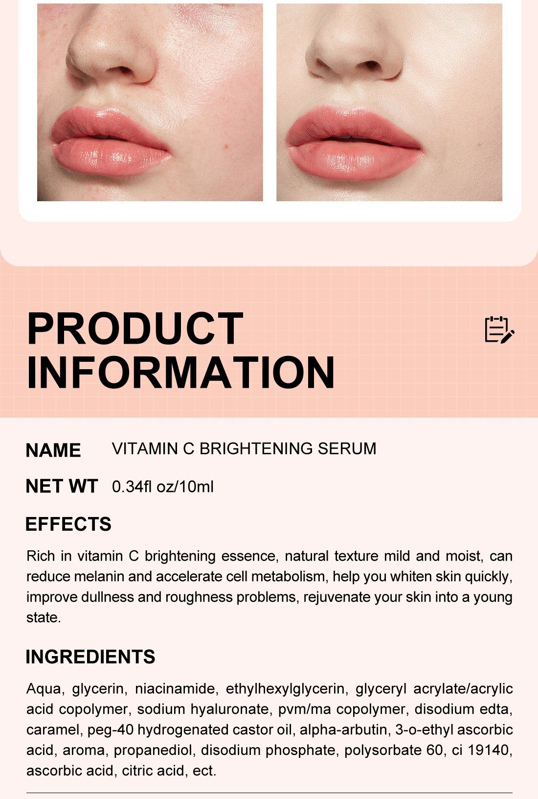 Vitamin Brightening Serum Moisturize Repair tender white Translucent Brighten skin Mild Hydrate Whitening skin care Essence 10ml