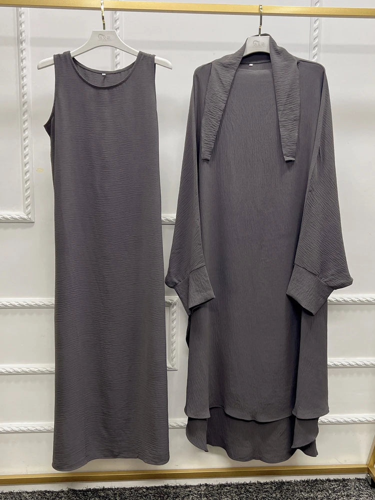 RETAL STYLE Jilbab 2 Piece Set Extra-Long Overhead Abaya + Sleeveless Dress Islamic Clothing