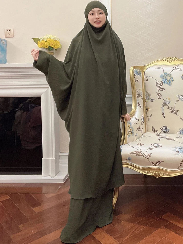 RETAL STYLE Jilbab 2 Piece Set Extra-Long Overhead Abaya + Sleeveless Dress Islamic Clothing