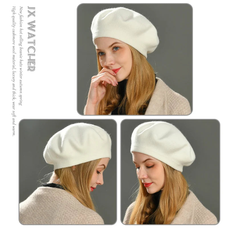 Women Beret ,Hat Winter Fashion ,Female Knitted Cotton Wool Hats Spring, Brand Girls ,Cashmere Blend, Solid Color Beret