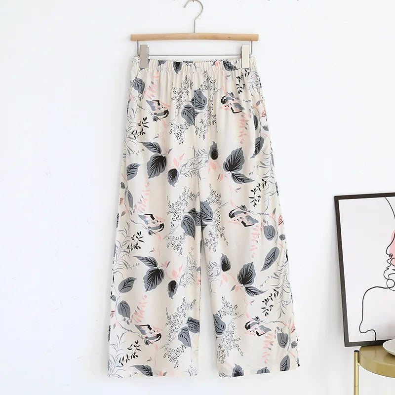 Summer new women's 100% viscose, pajama pants cropped pants thin loose wide leg pants ,home pants pajama plus size cute shorts