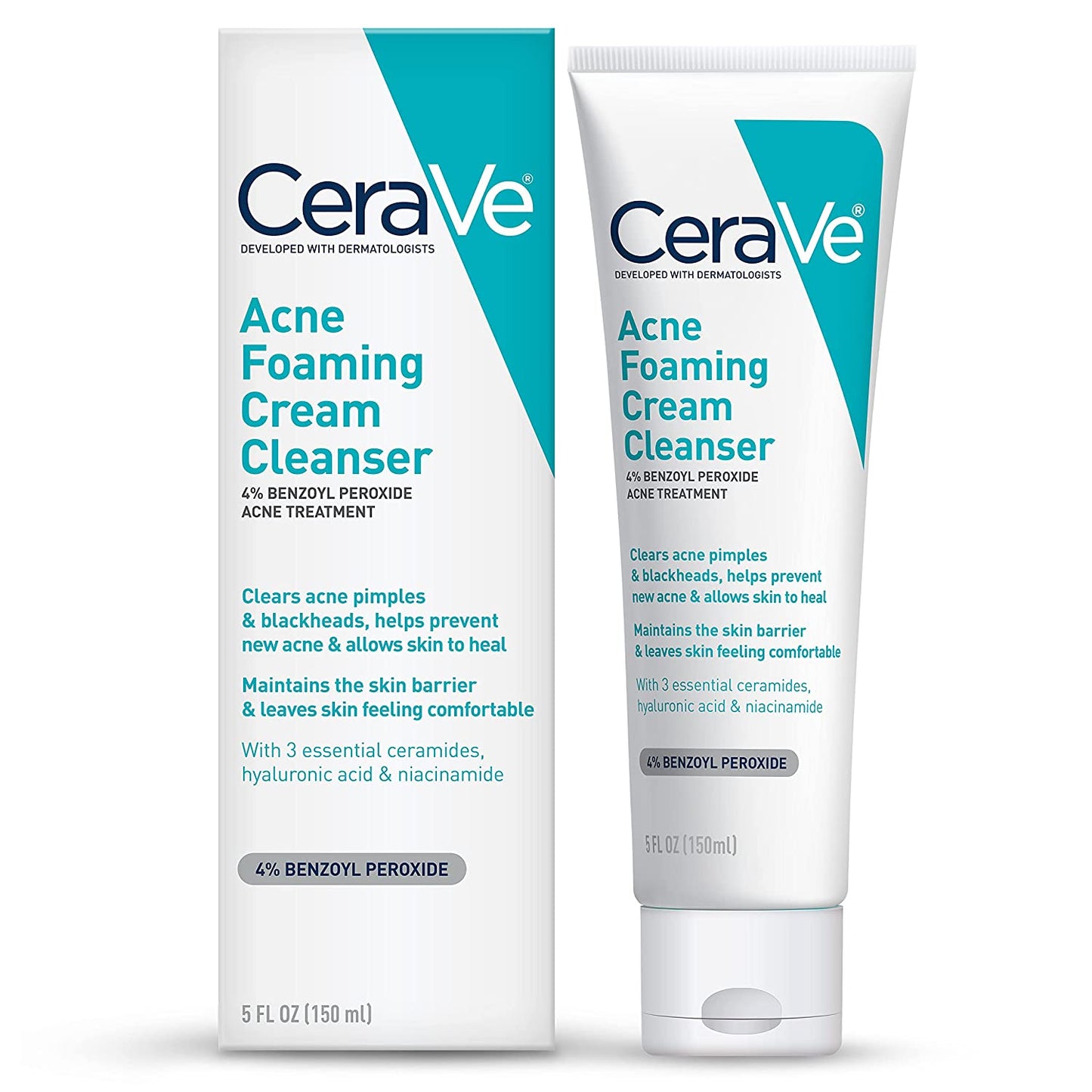 150ml CeraVe Acne Foaming Cream Cleanser Acne Treatment Face Wash Hyaluronic Acid Niacinamide Cream to Foam Formula