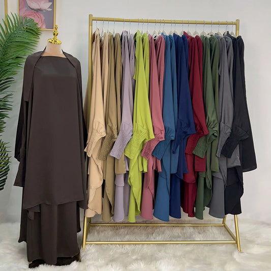 RETAL SRYLE Jilbab 2 Piece Set Silky Satin Prayer Clothes