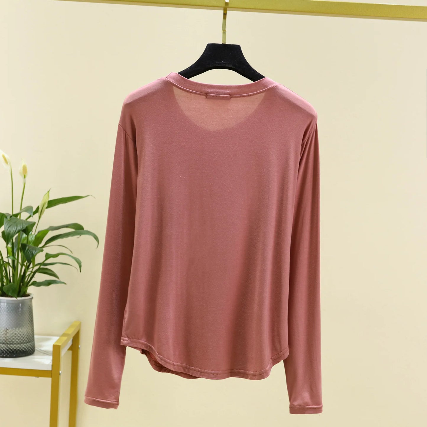 Spring and Autumn, New Women's Single-piece, Pajamas Modal, Large Round Neck Long Sleeve, T-shirt Top Thin Style with Home Wear