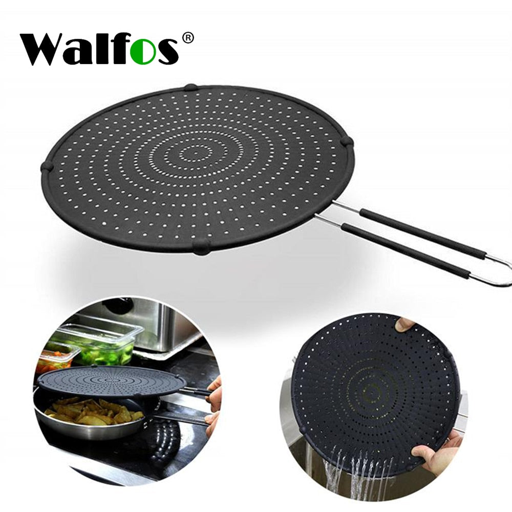 Walfos Silicone Splatter  Guard Nonstick Oil Grease Pan Lid Oil-Proof Splash Cover Frying Protection Mat Non-Slip Handle Pot