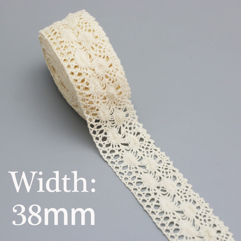 White Beige Cotton Embroidered Lace Net Ribbons Fabric