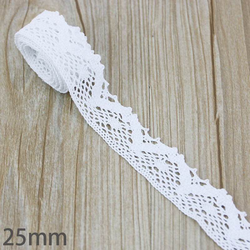 White Beige Cotton Embroidered Lace Net Ribbons Fabric