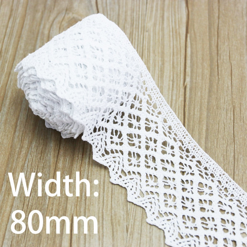 White Beige Cotton Embroidered Lace Net Ribbons Fabric