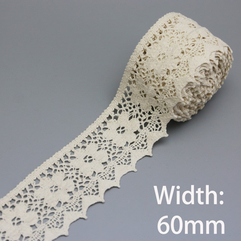 White Beige Cotton Embroidered Lace Net Ribbons Fabric