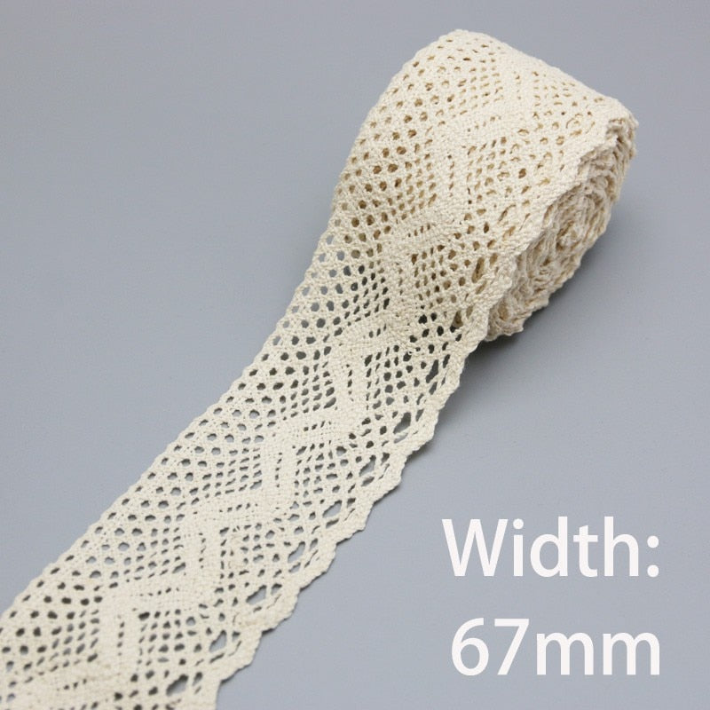 White Beige Cotton Embroidered Lace Net Ribbons Fabric