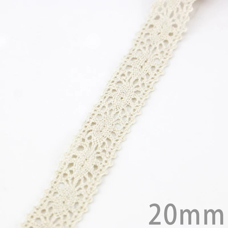 White Beige Cotton Embroidered Lace Net Ribbons Fabric