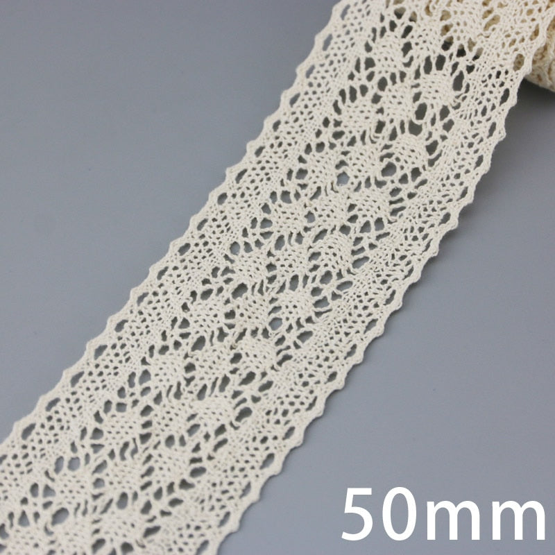 White Beige Cotton Embroidered Lace Net Ribbons Fabric