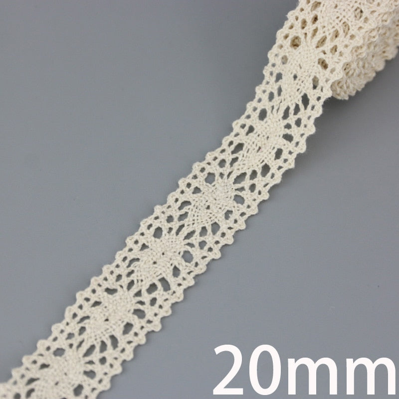 White Beige Cotton Embroidered Lace Net Ribbons Fabric