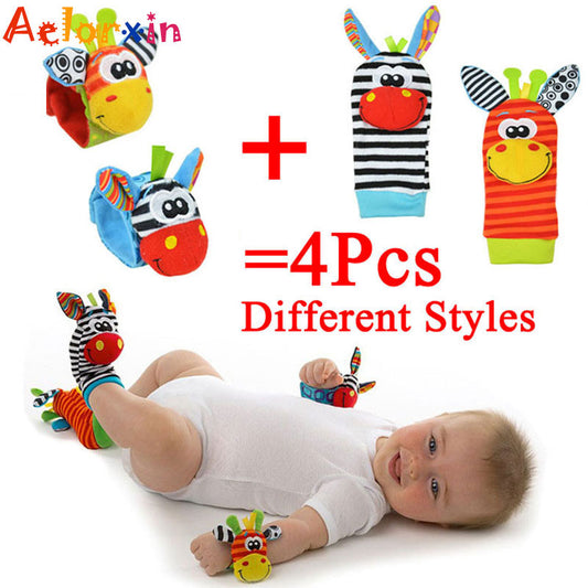 ADAM 0-12 Months Baby  Toys Animal Socks Wrist Strap +Rattle Baby Foot Socks