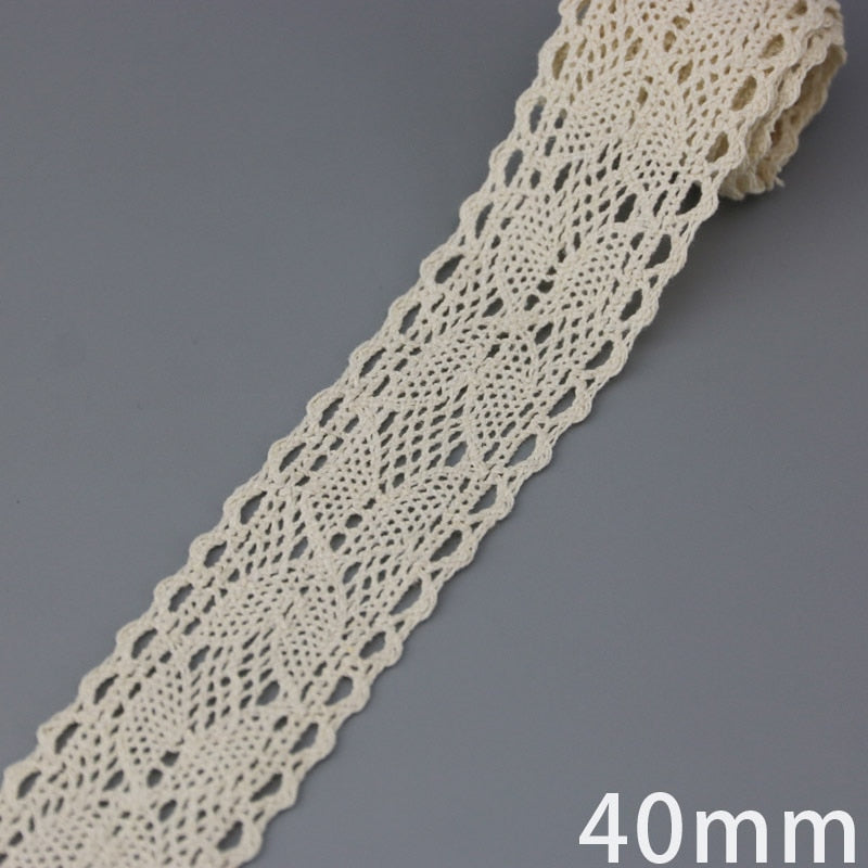 White Beige Cotton Embroidered Lace Net Ribbons Fabric