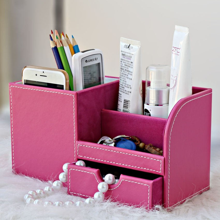 Stationery desk organizer box, pens and more