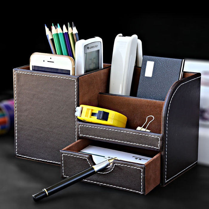 Stationery desk organizer box, pens and more