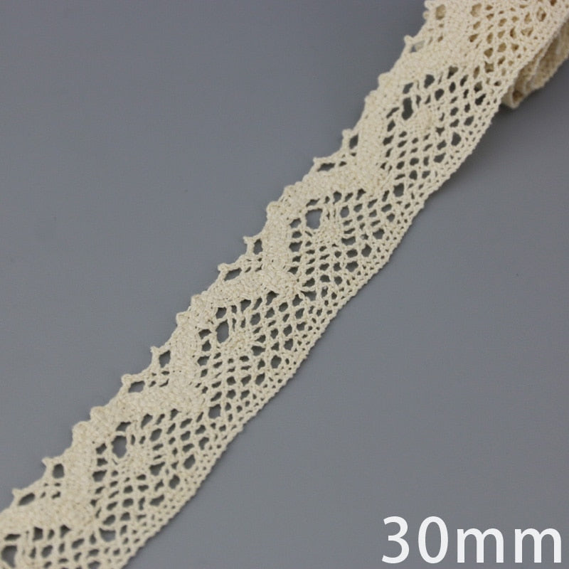 White Beige Cotton Embroidered Lace Net Ribbons Fabric