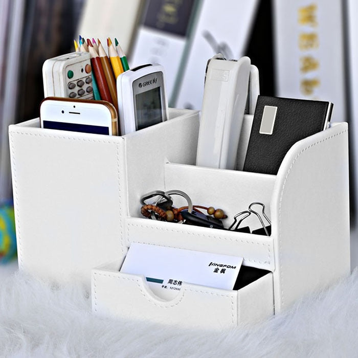 Stationery desk organizer box, pens and more