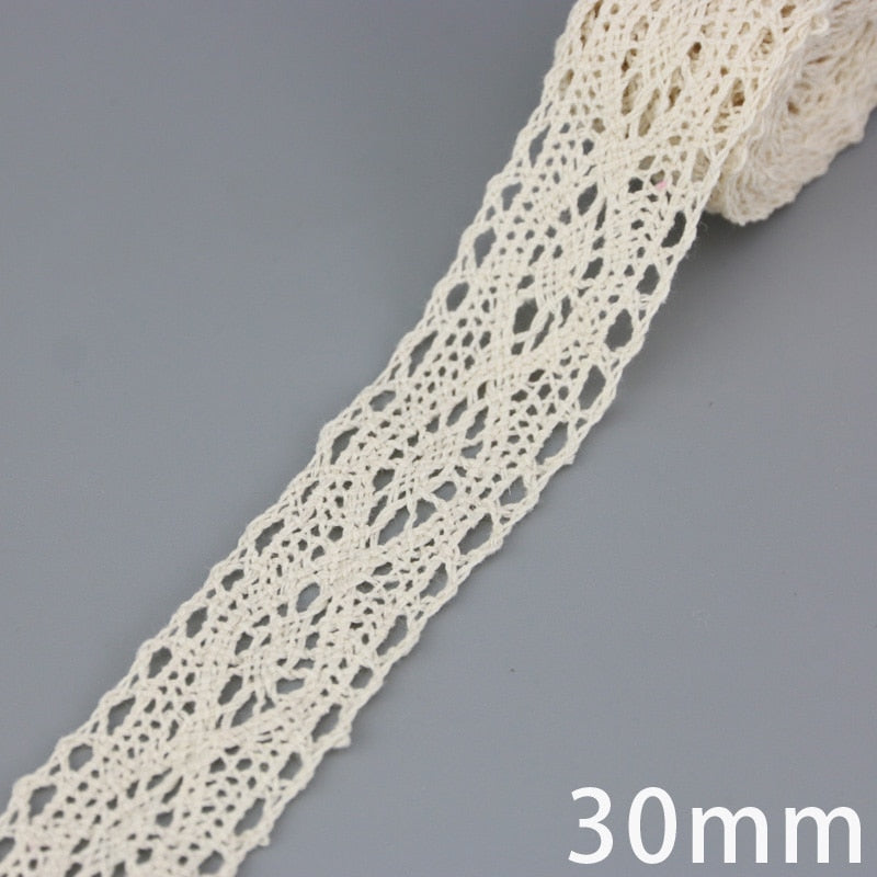 White Beige Cotton Embroidered Lace Net Ribbons Fabric