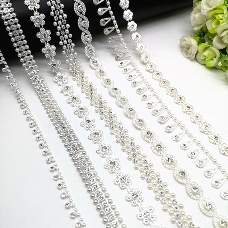 Rhinestone Chain Pearl Crystal Chain Sew On Trims Wedding Dress Costume