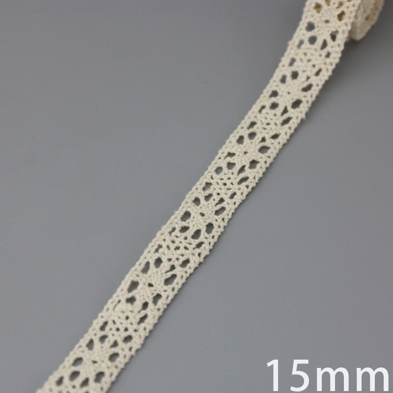 White Beige Cotton Embroidered Lace Net Ribbons Fabric