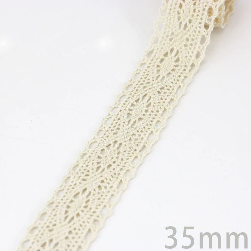 White Beige Cotton Embroidered Lace Net Ribbons Fabric