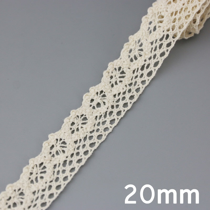 White Beige Cotton Embroidered Lace Net Ribbons Fabric