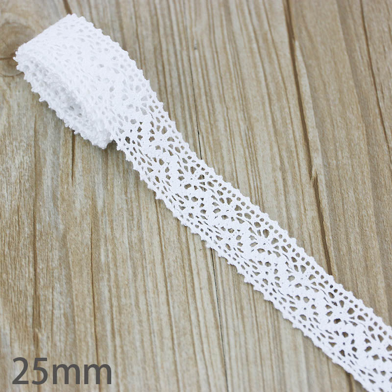 White Beige Cotton Embroidered Lace Net Ribbons Fabric