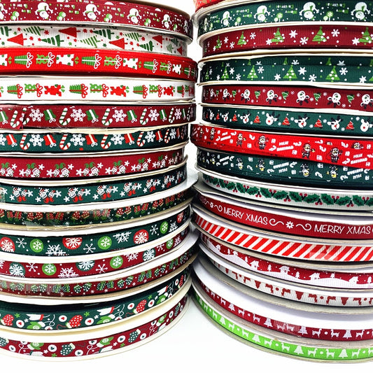 Christmas Ribbon Printed Grosgrain Ribbons for Gift Wrapping Wedding Decoration Hair Bows DIY