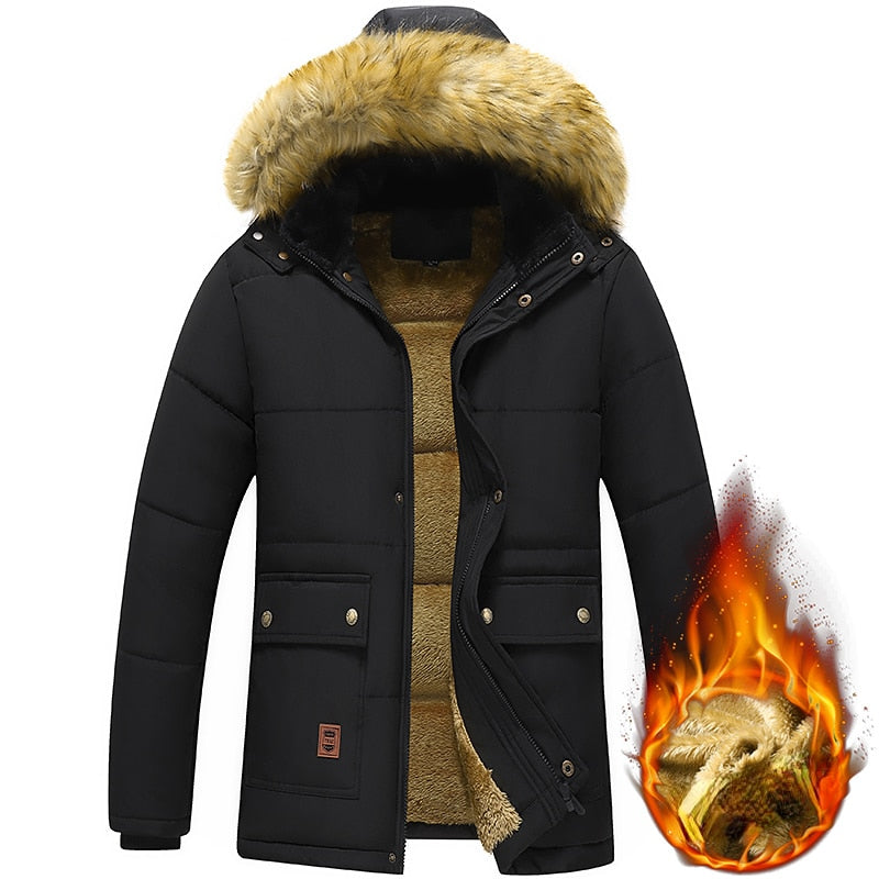 New Men Winter Parka Fleece Lined Thick Warm Hood ed Fur Collar Coat