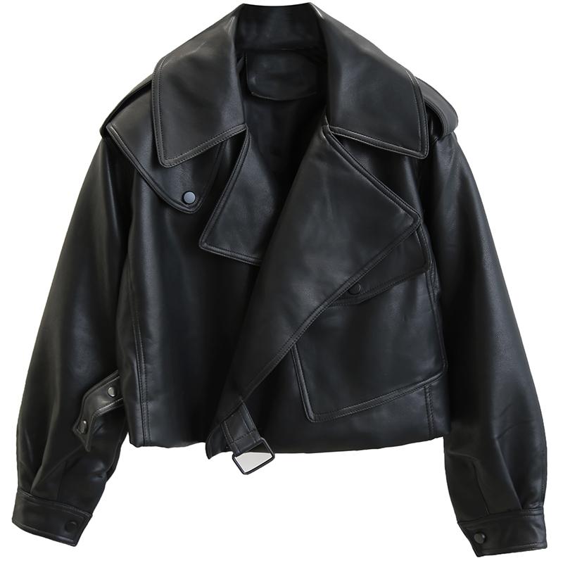 New Spring Women Leather Jacket Collar Loose