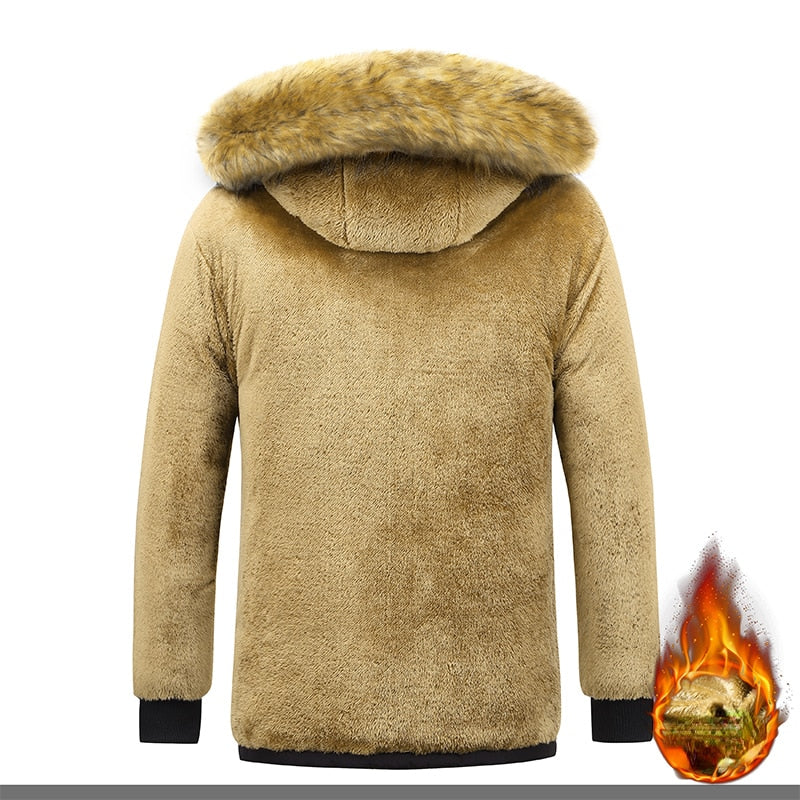 New Men Winter Parka Fleece Lined Thick Warm Hood ed Fur Collar Coat