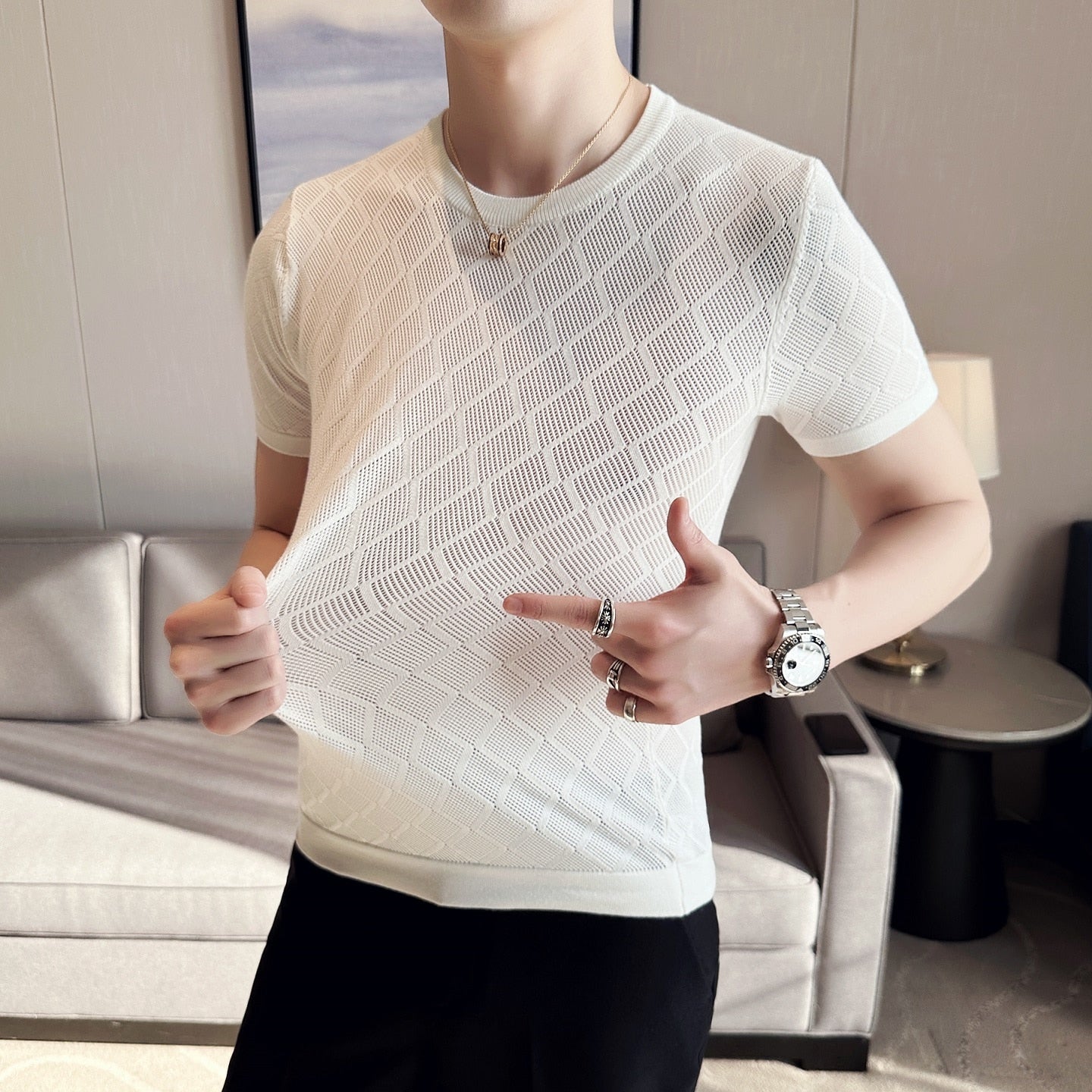 style men's ice silk knit t-shirt